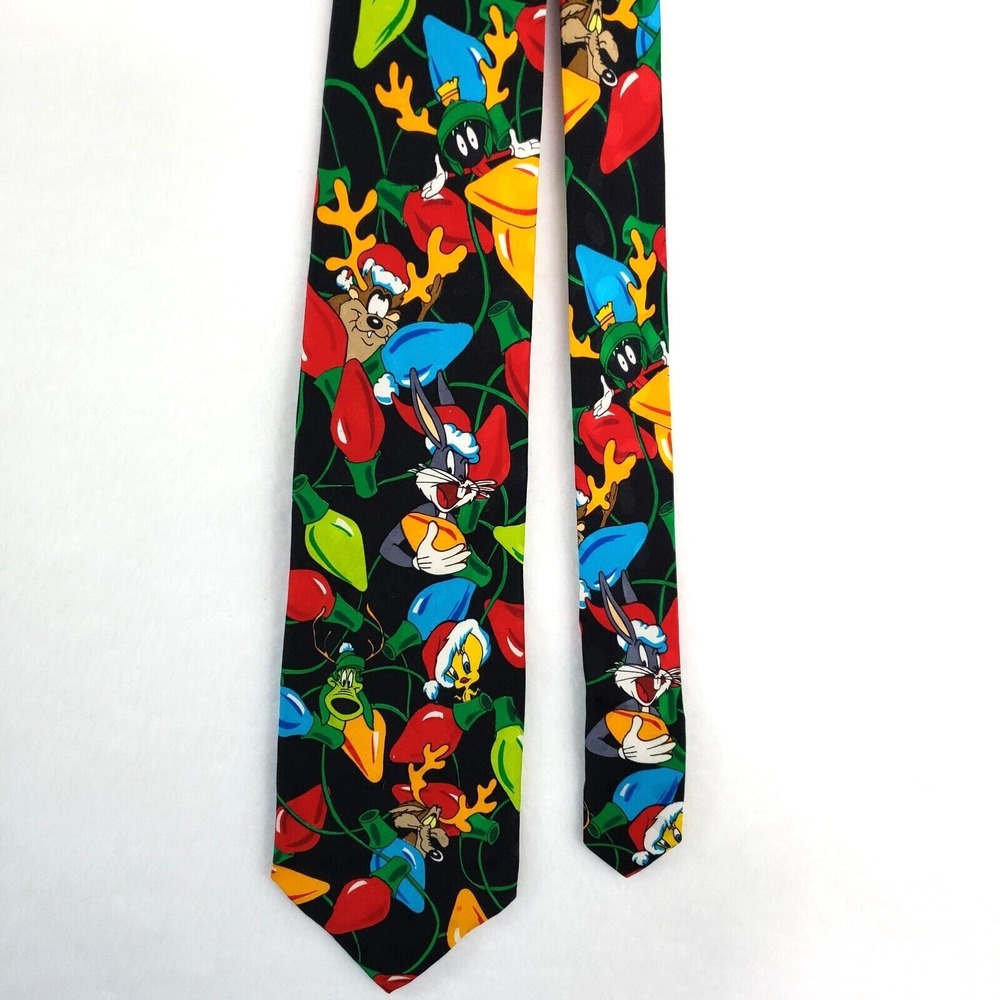Looney Tunes Mens Christmas Necktie Bugs Bunny‎ Taz Marvin Tweety Silk Holiday